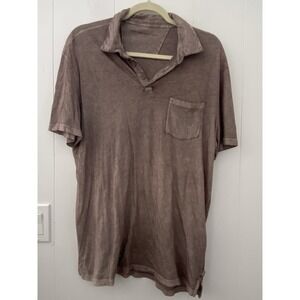 John Varvatos USA Mens Polo Shirt L Brown Peace Logo Designer Single Stitch
